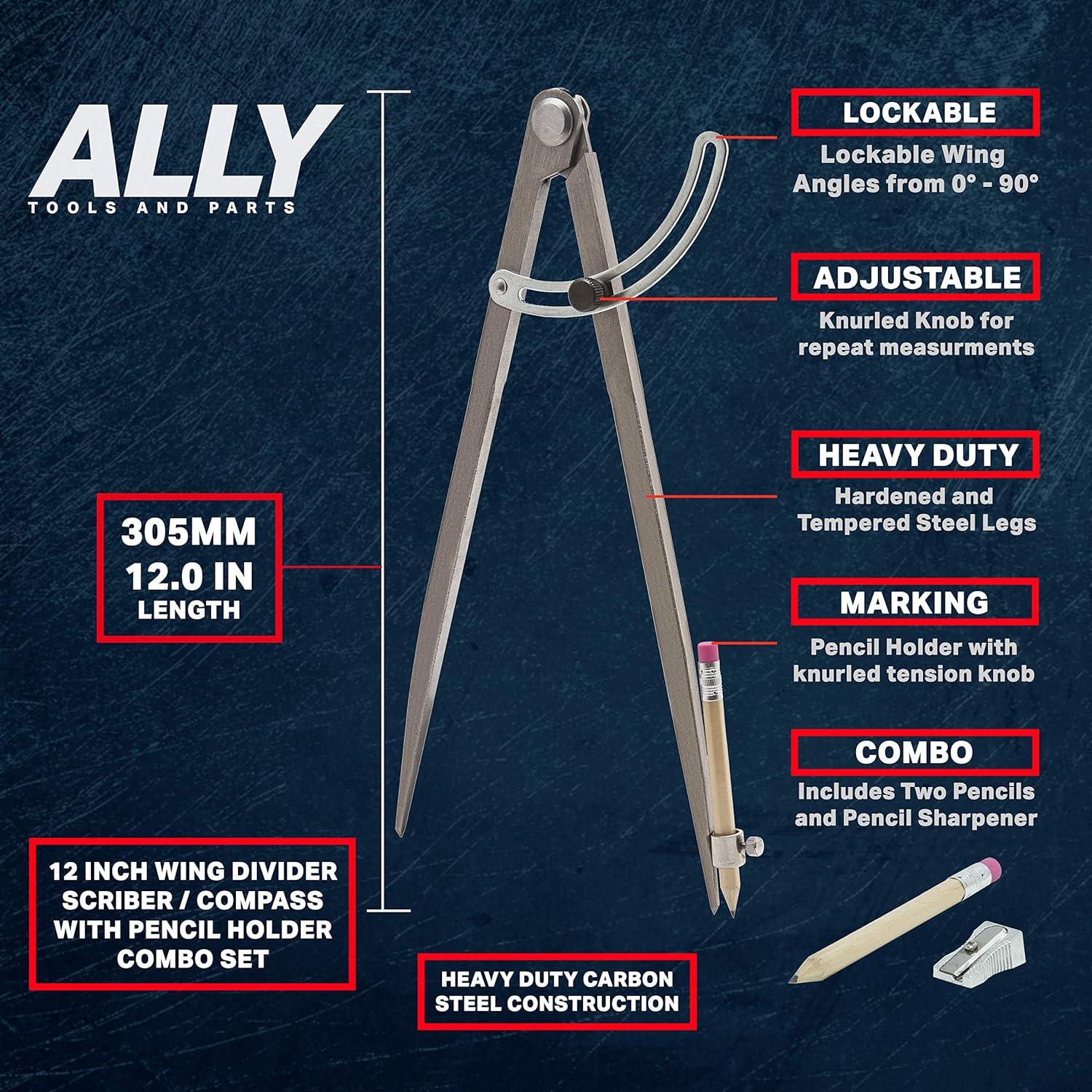 Compás de Carpintería ALLY 30.48 cm con Lápices y Sacapuntas