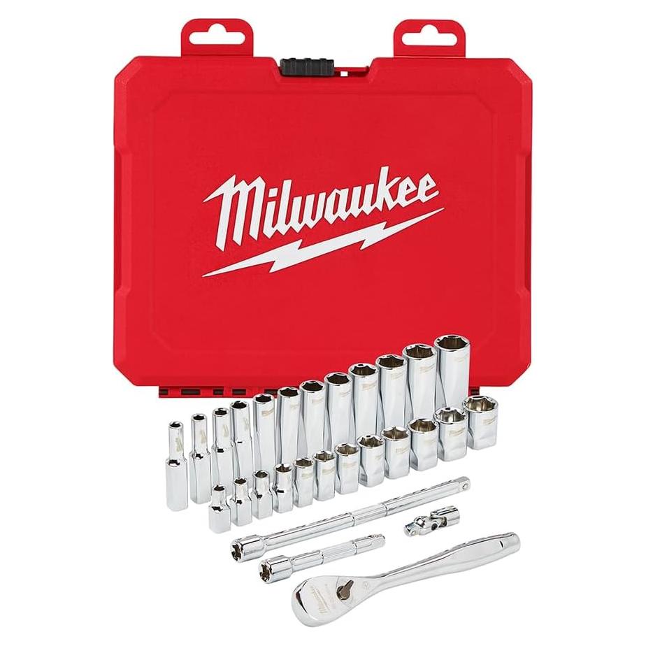 Juego de Carraca y Enchufes Milwaukee 28PC 1/4" Métrico