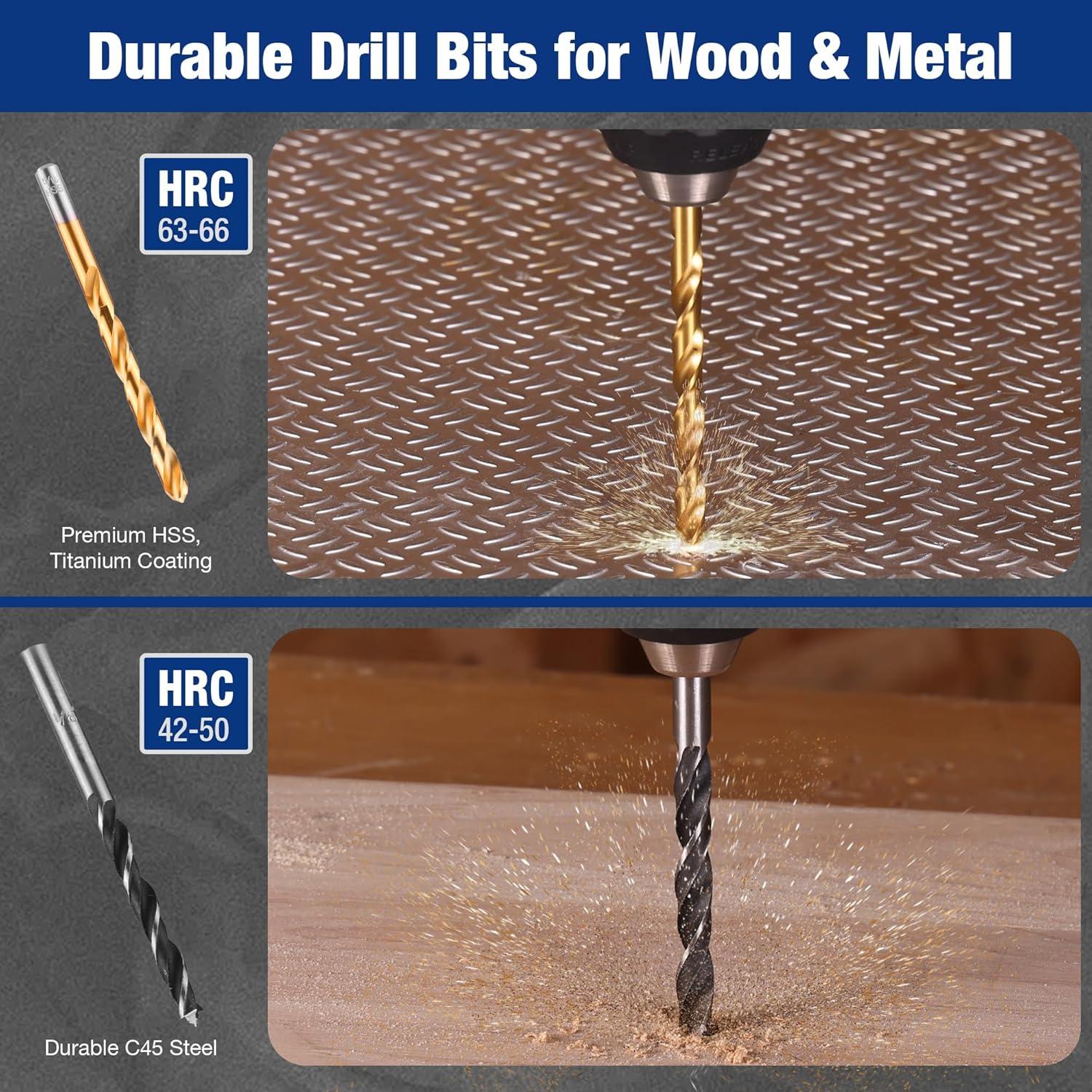 Juego de Brocas WORKPRO 66 Piezas para Madera y Metal