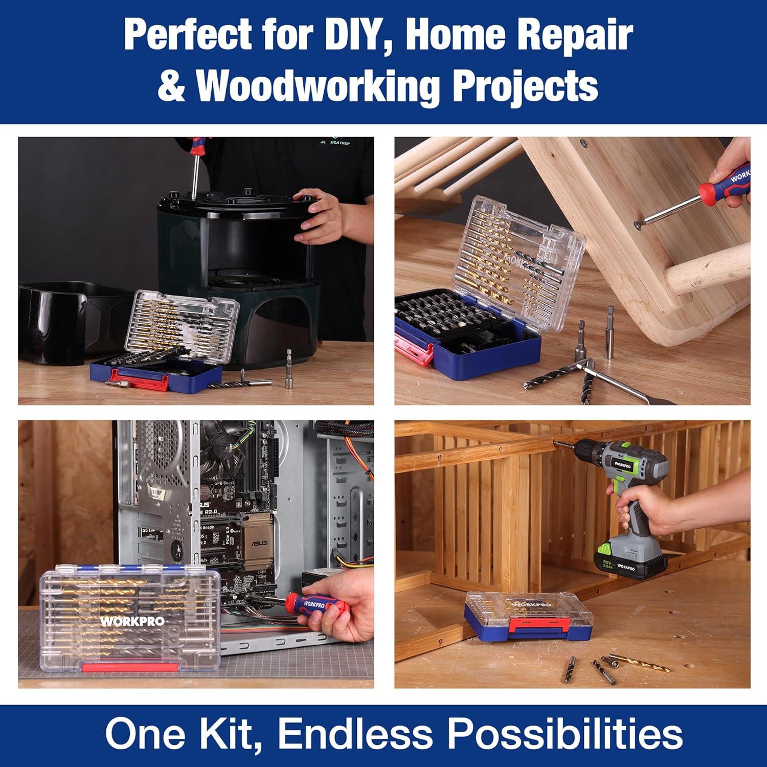 Juego de Brocas WORKPRO 66 Piezas para Madera y Metal