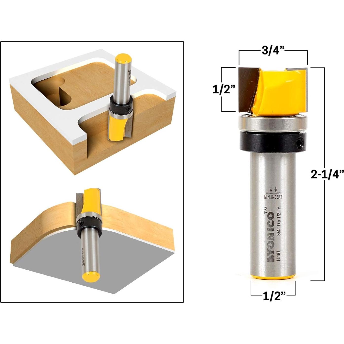 Conjunto de 4 Bits de Router Yonico 3/4" Diámetro Eje 1/2"