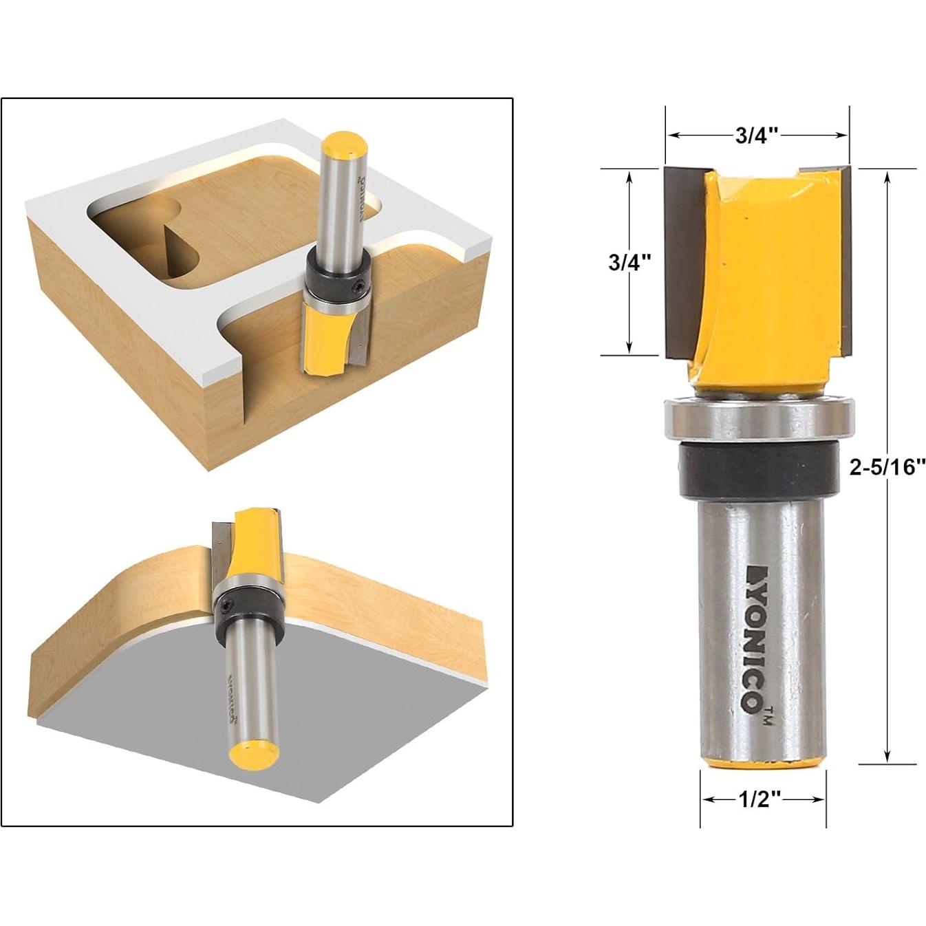 Conjunto de 4 Bits de Router Yonico 3/4" Diámetro Eje 1/2"