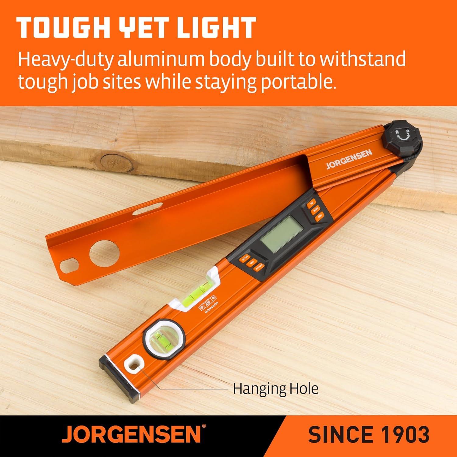 JORGENSEN Digital Angle Finder, Multi Angle Finder Tool with Backlit LCD, Protractor Digital Level with Horizontal & Vertical Bubble