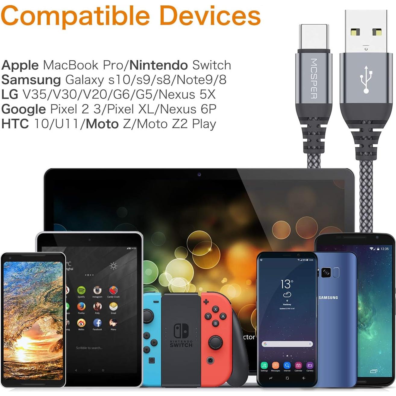 Cable USB C Corto 0.15m MCSPER 2-Pack Carga Rápida Nylon