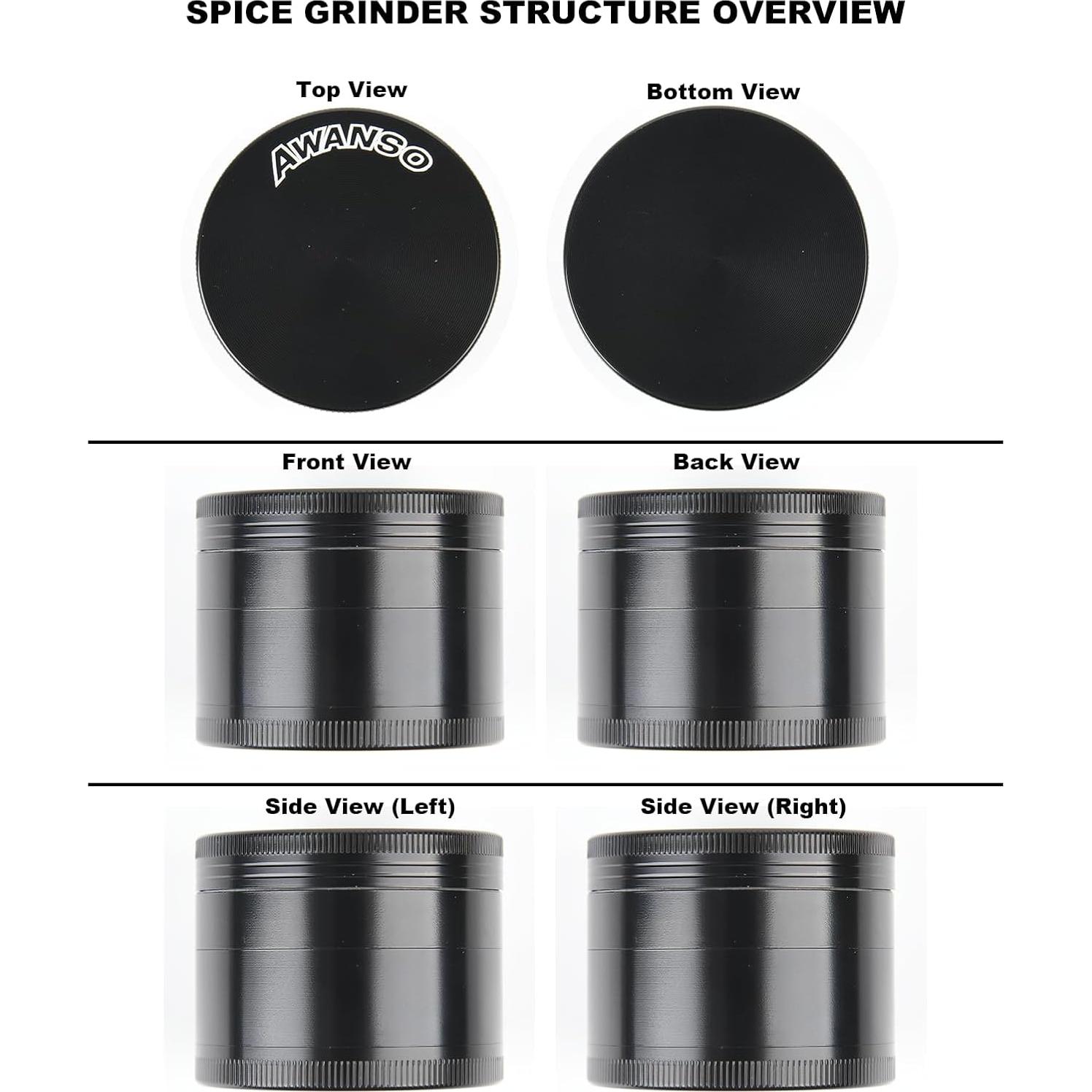 Molino de Especias Manual Awanso 2" Zinc Negro Duradero