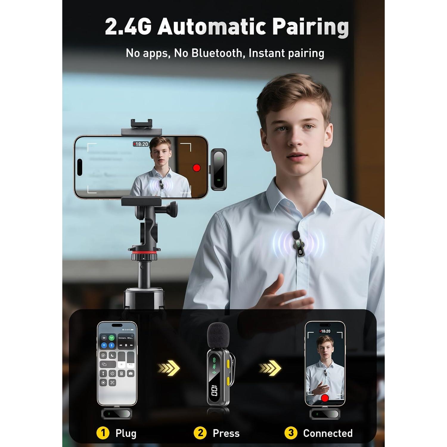 Micrófono Inalámbrico Lavalier Pufazest J20TC USB-C y Lightning