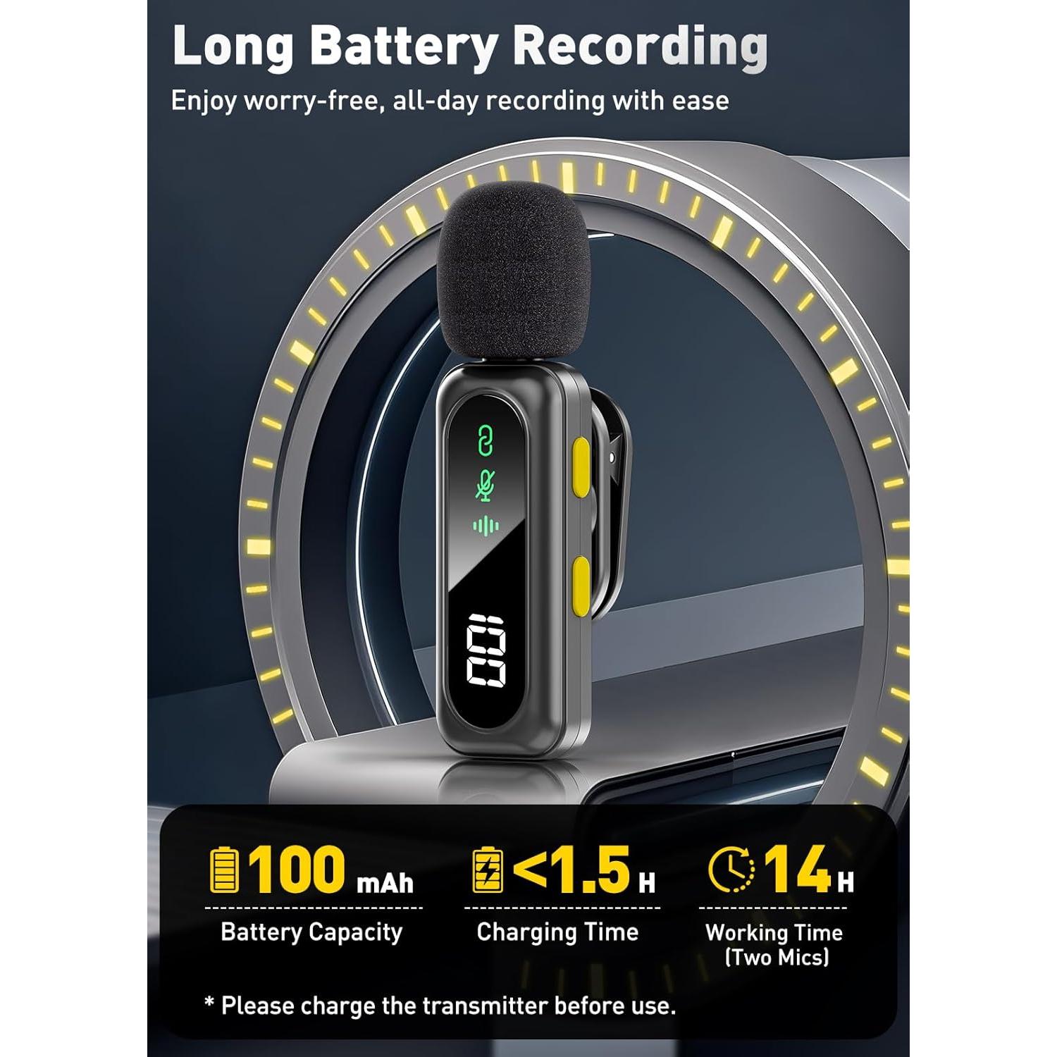 Micrófono Inalámbrico Lavalier Pufazest J20TC USB-C y Lightning