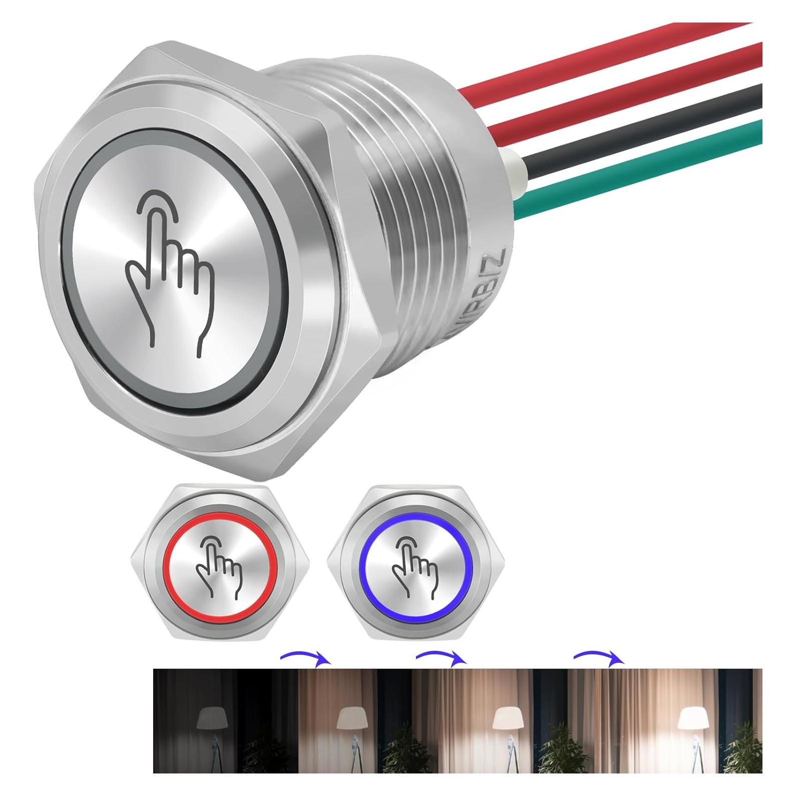 Interruptor Táctil 16mm ZJWZJH 3 Velocidades LED 12V-24V