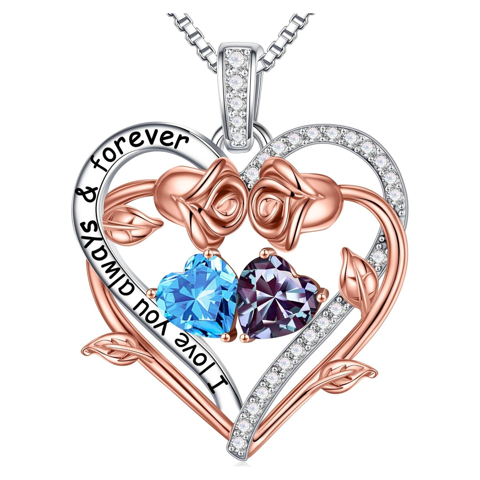 Collar de doble corazón rosa Iefil en plata esterlina 925