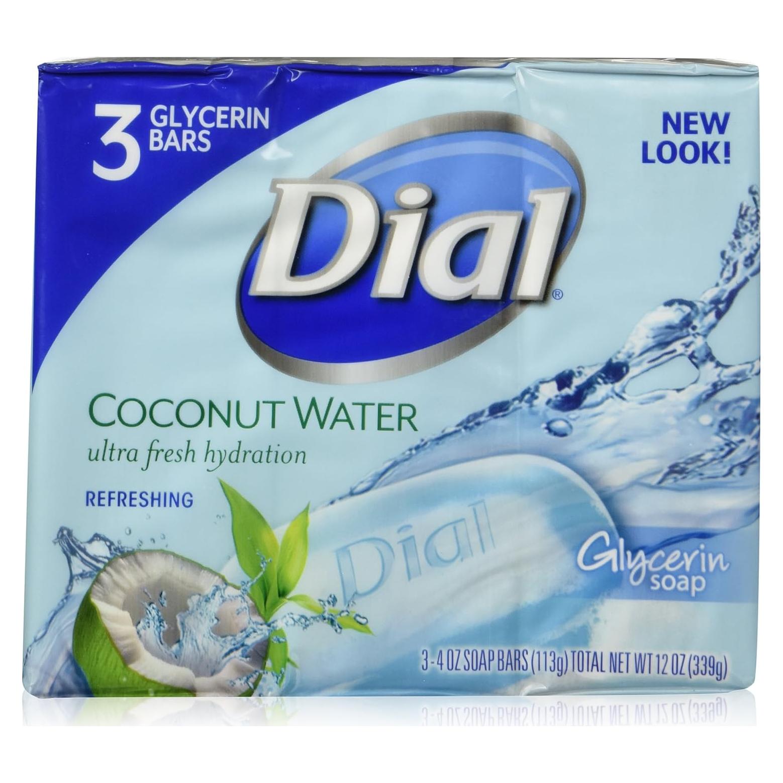 Jabón de Barra Dial Agua de Coco 3 Piezas 113g Hidratante