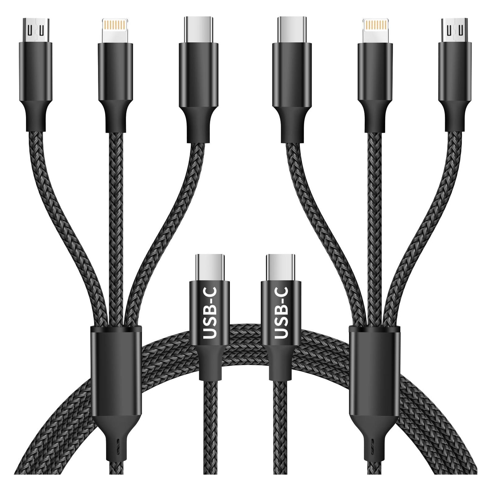 Cable de Carga 3 en 1 Jogrytece 1.22m USB C, Micro USB, Lightning