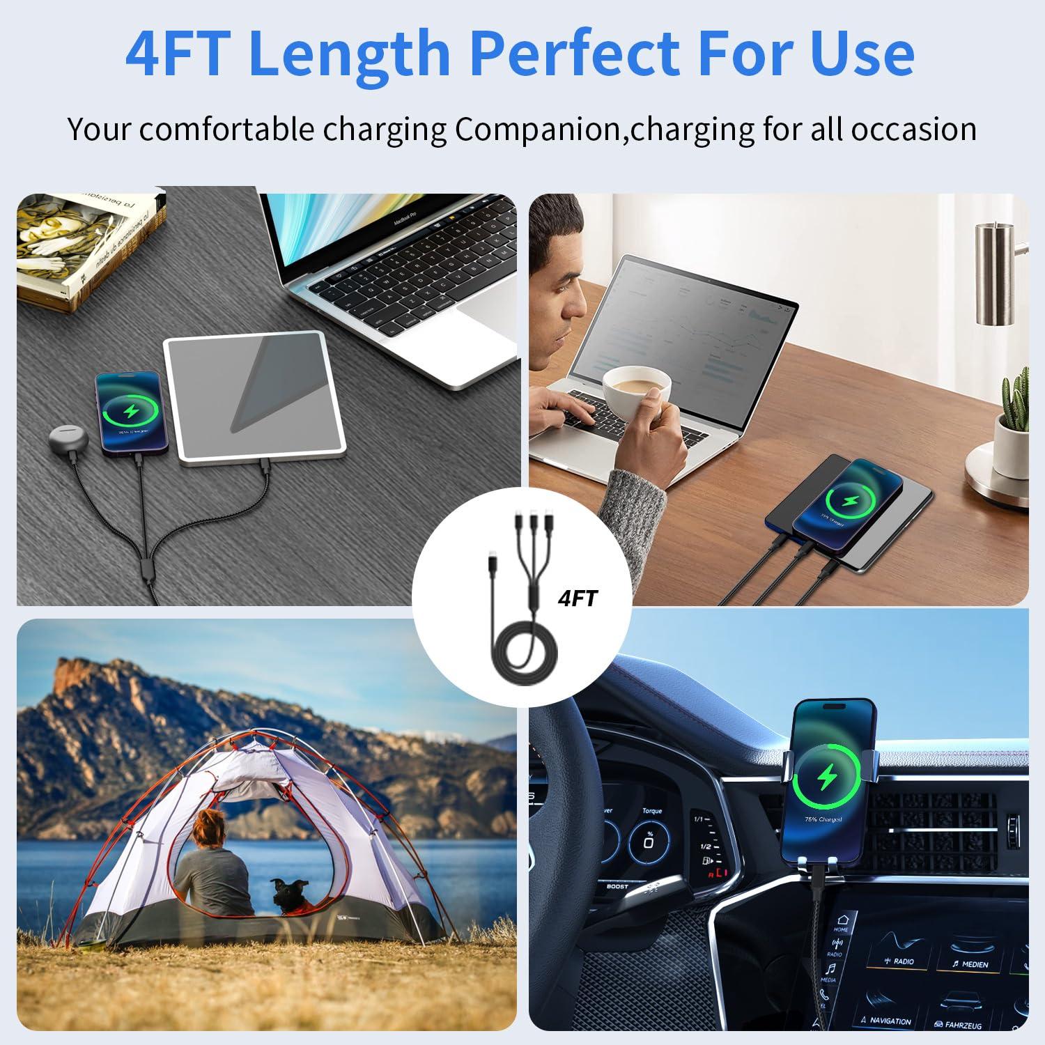 Cable de Carga 3 en 1 Jogrytece 1.22m USB C, Micro USB, Lightning