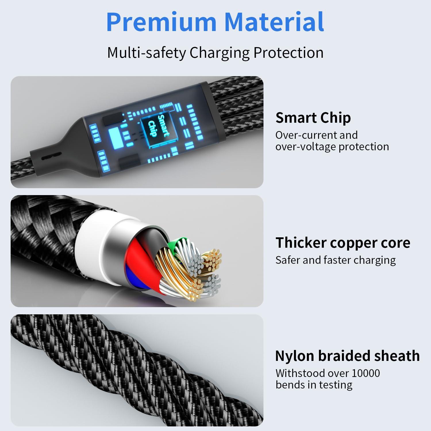 Cable de Carga 3 en 1 Jogrytece 1.22m USB C, Micro USB, Lightning