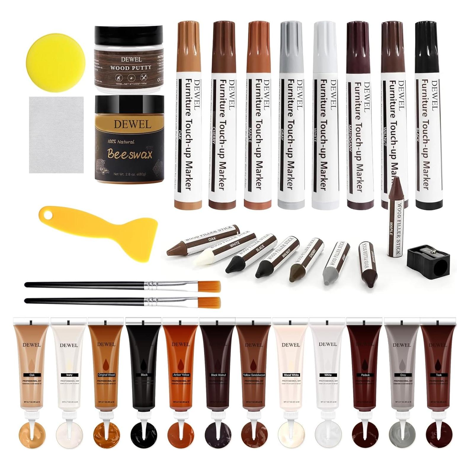 Kit de Reparación de Muebles de Madera DEWEL 12 Rellenos 8 Marcadores