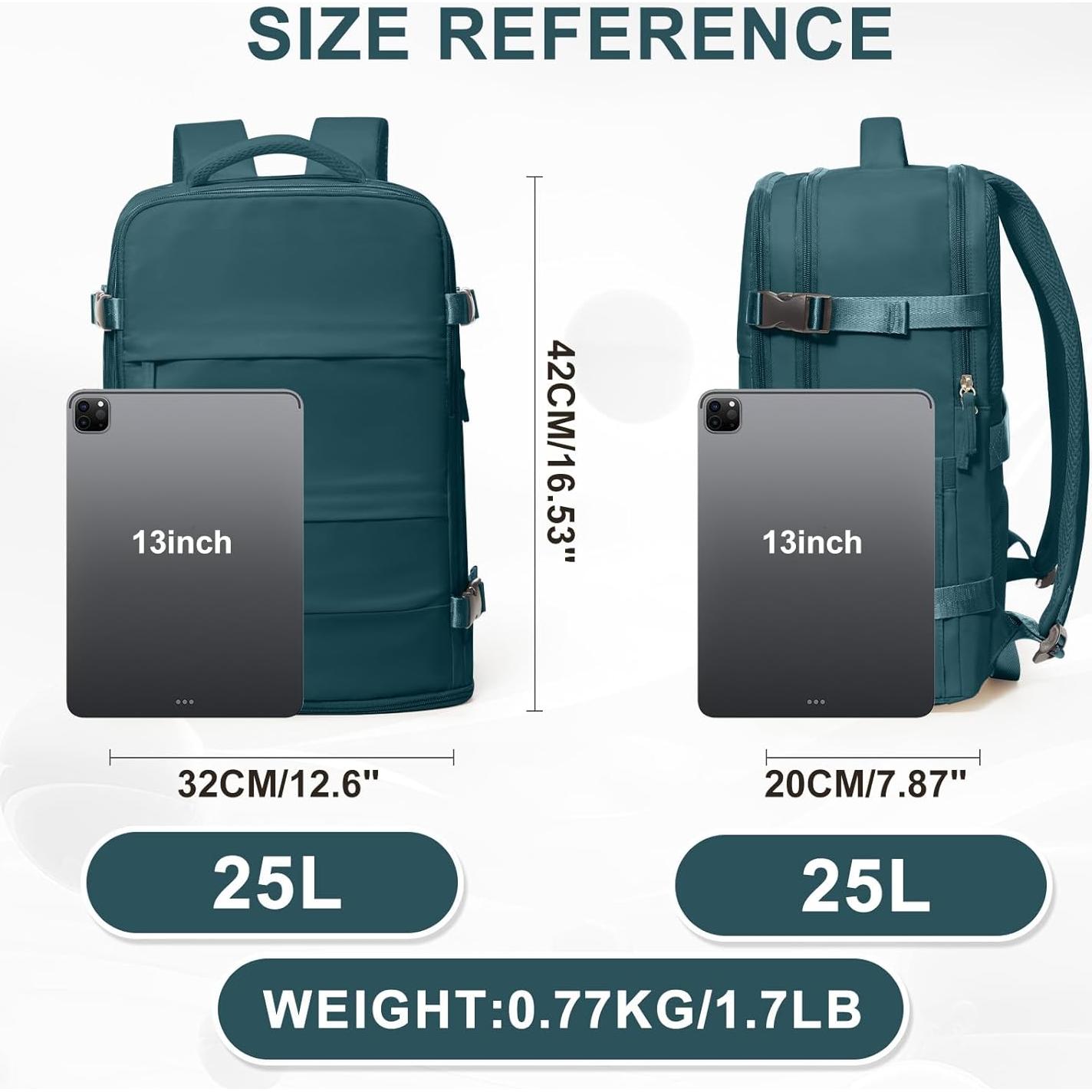 Mochila de Viaje Coowoz 25L Impermeable Unisex Azul Pavo Real