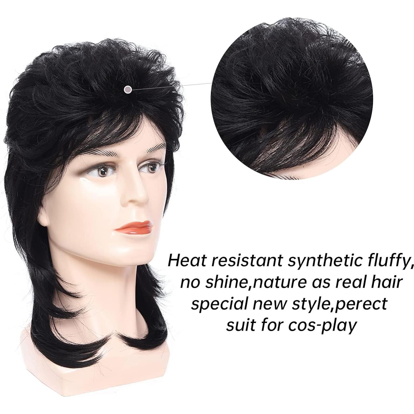 Peluca Mullet Traqur para Hombre Ajustable 58 cm Negro