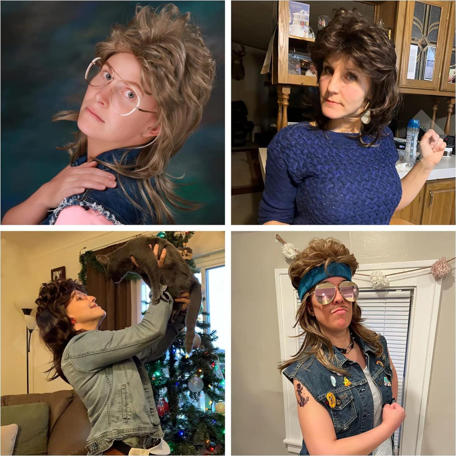 Peluca Mullet Traqur para Hombre Ajustable 58 cm Negro