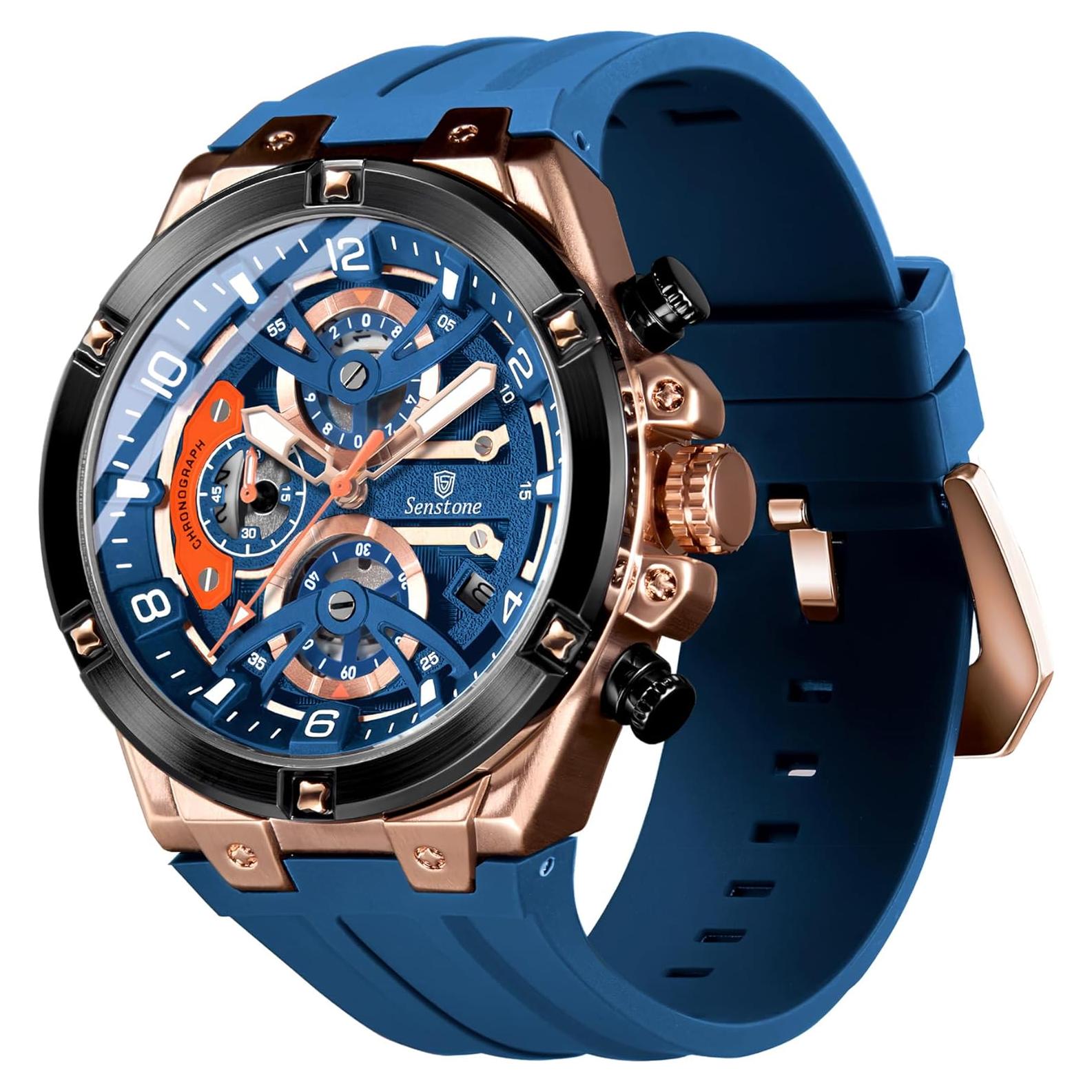 Reloj deportivo Senstone hombre azul cronógrafo resistente al agua