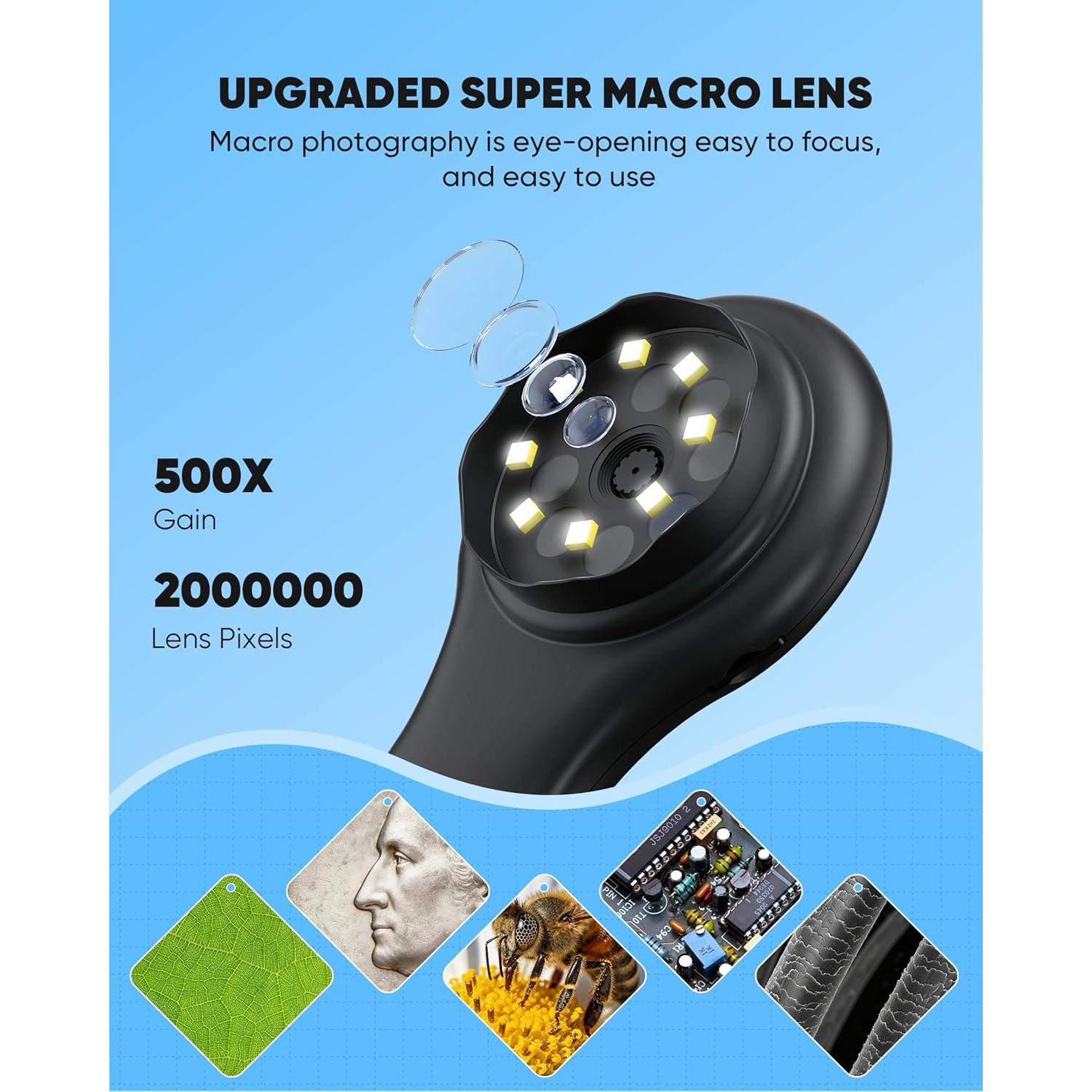 Microscopio Digital de Bolsillo T TAKMLY 500x USB Recargable