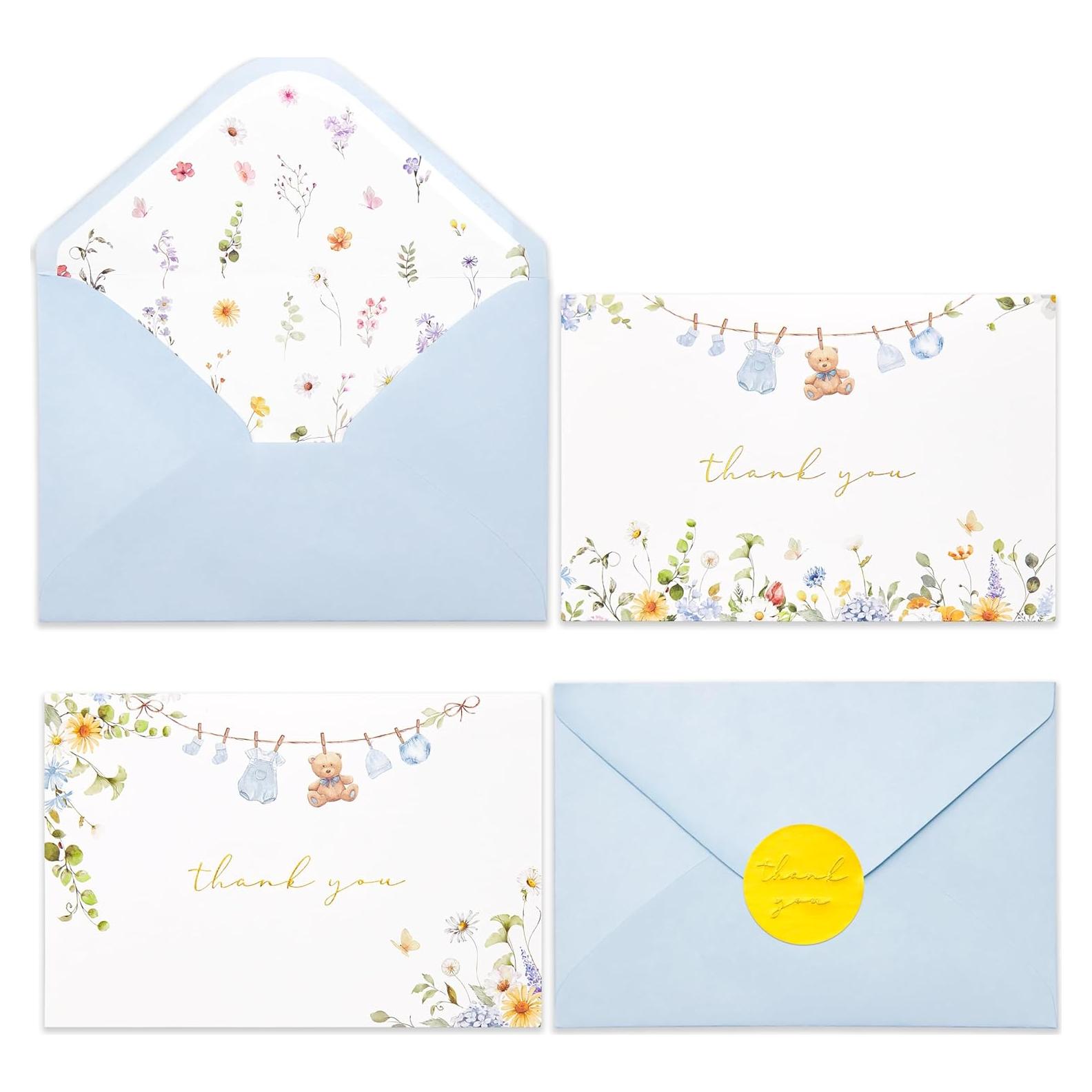 Tarjetas de Agradecimiento Crisky Baby Shower 25 Pzas Azul Dorado