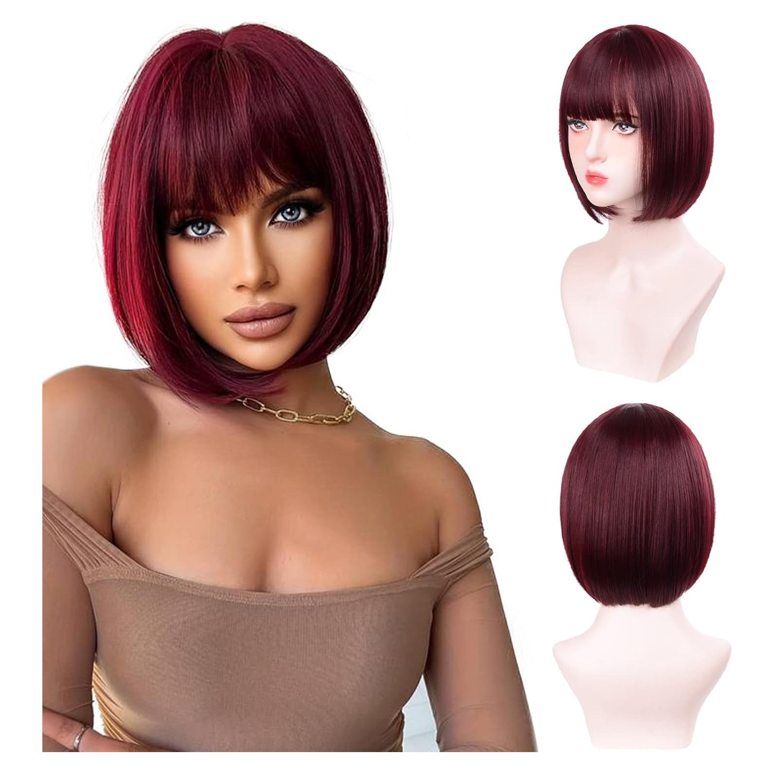 Peluca Bob Burdeos Aida Ble Sintética Corta para Mujeres