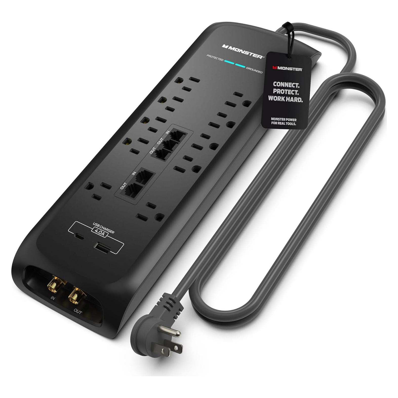 Regleta de Sobretensión Monster Power 10 Salidas 6 Pies Negro