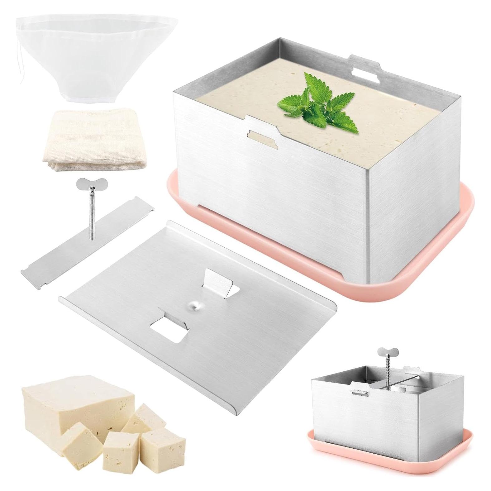 Prensa de Tofu Acero Inoxidable 304 con Bandeja y Toalla