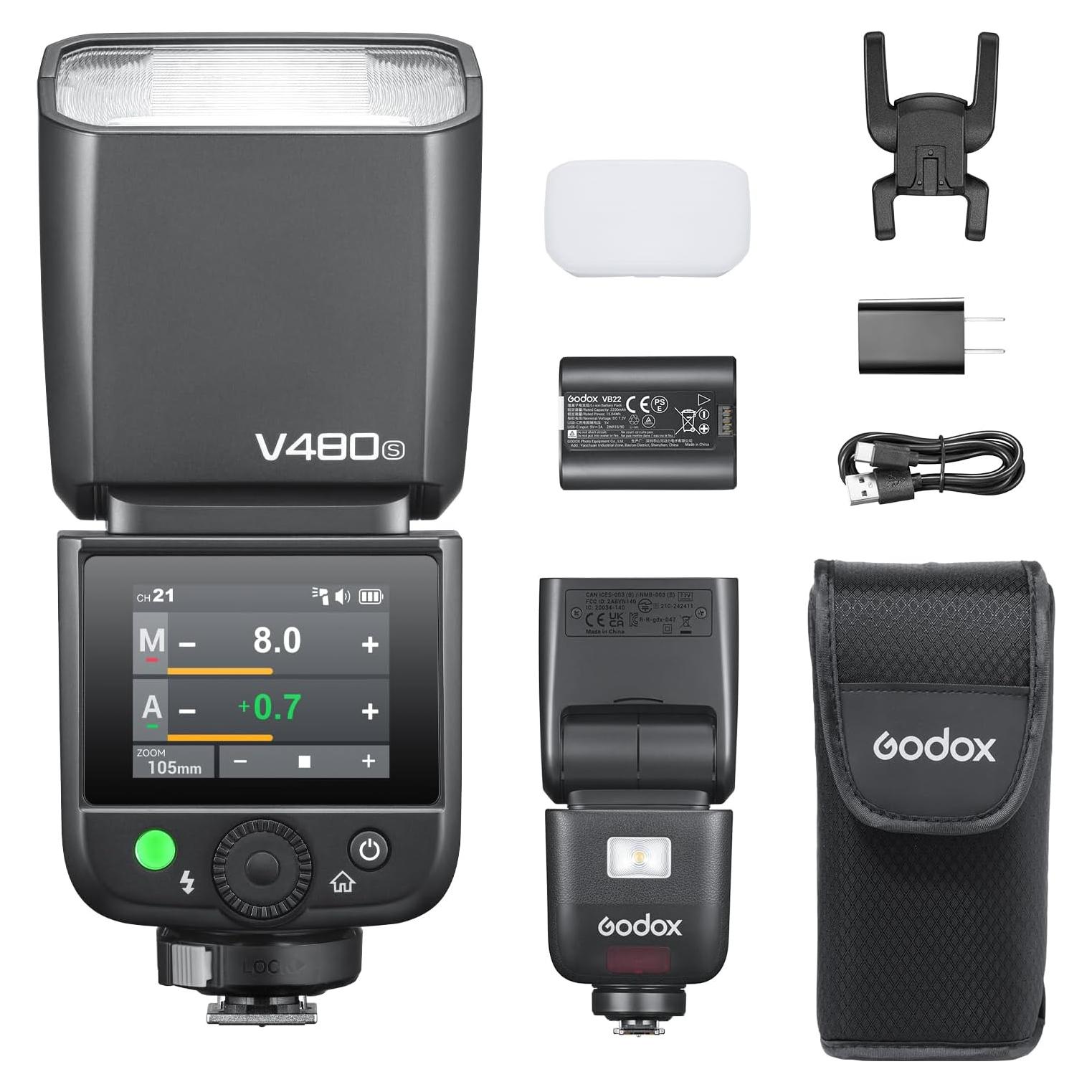 Flash Godox V480-S para Sony, GN50, Carga USB-C, 1.7s