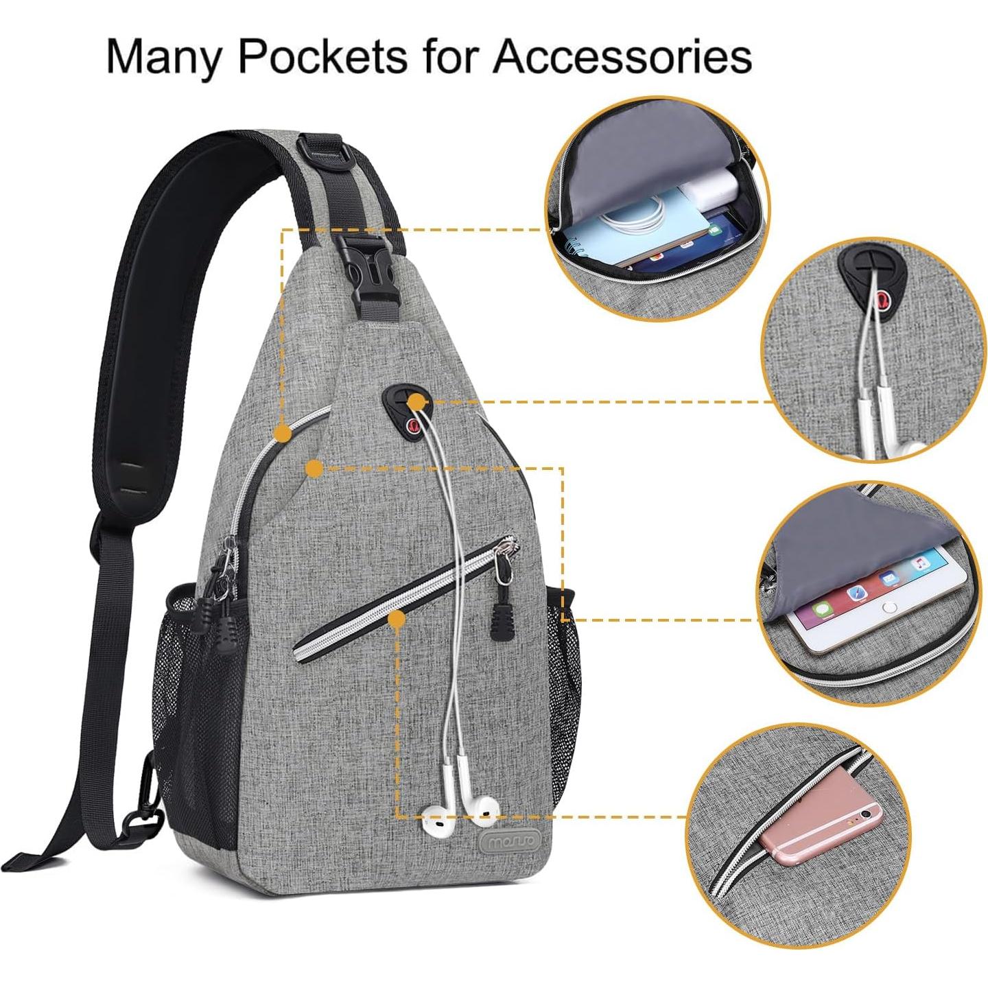 Mochila Cruzada MOSISO Gris 6L para Viajes y Senderismo