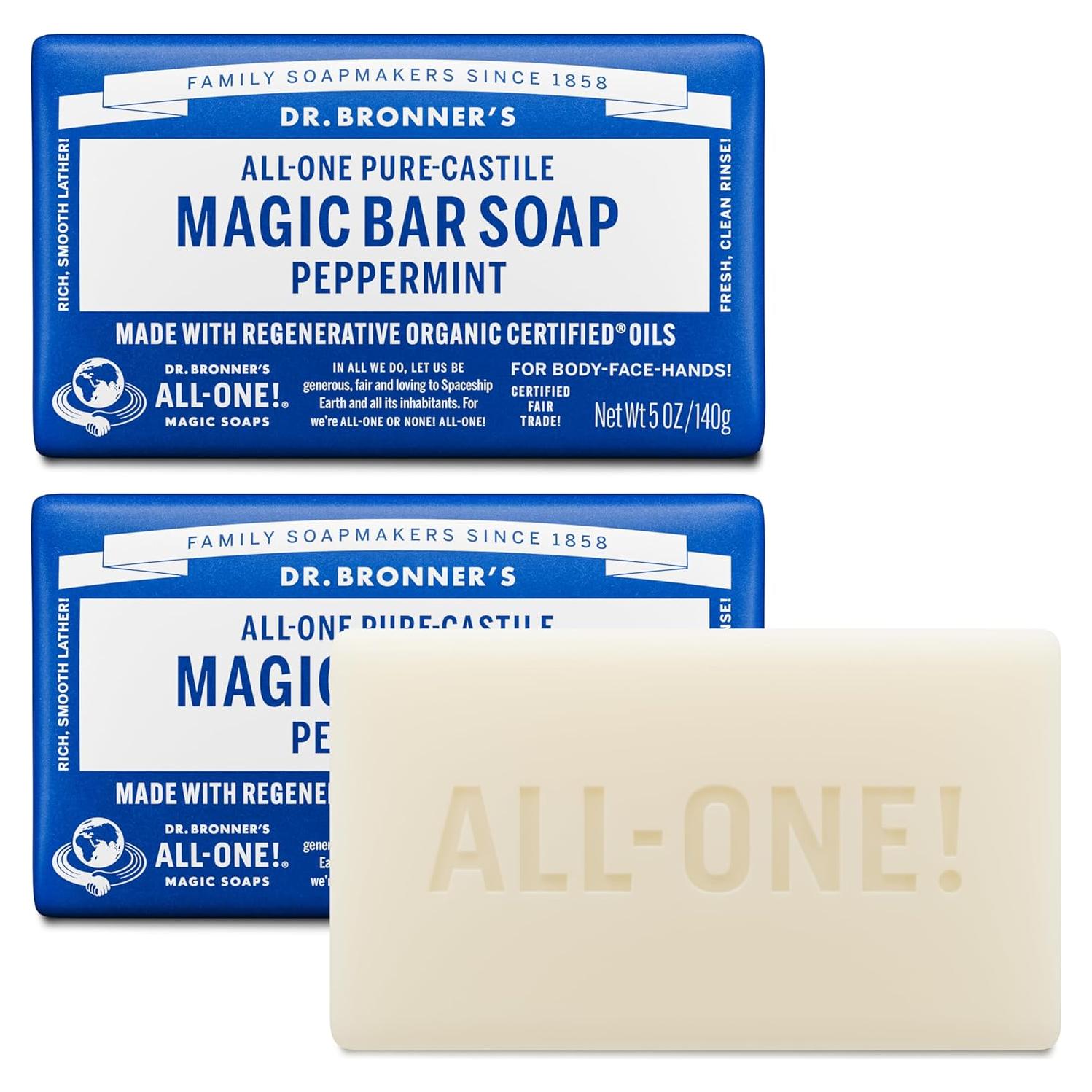 Jabón de Barra Mágico Dr. Bronner Menta 141g 2-Pack Vegano