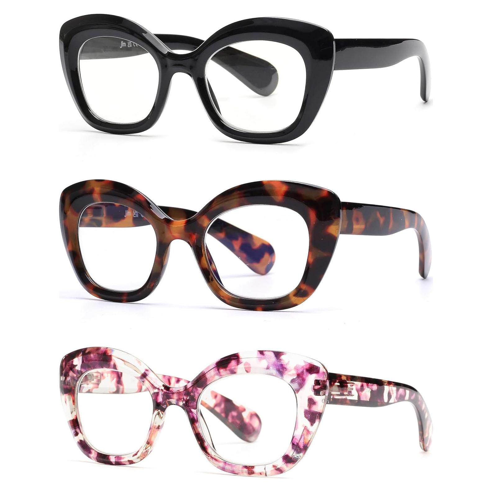 Gafas de lectura JM Cat-Eye 3 pares con bloqueo luz azul