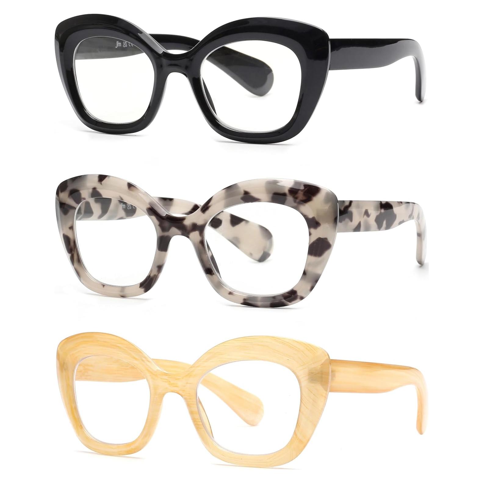 Gafas de lectura JM Cat-Eye para mujeres 3 pares bloqueo luz azul