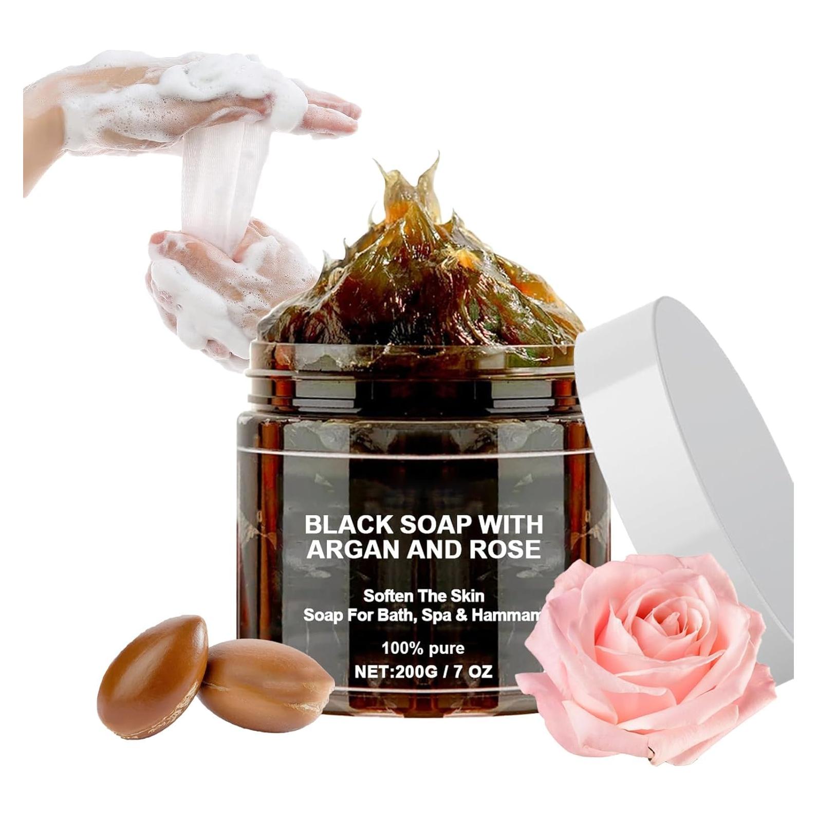 Jabón Negro Marroquí HuaQing 207 ml con Aceite de Argán y Rosa