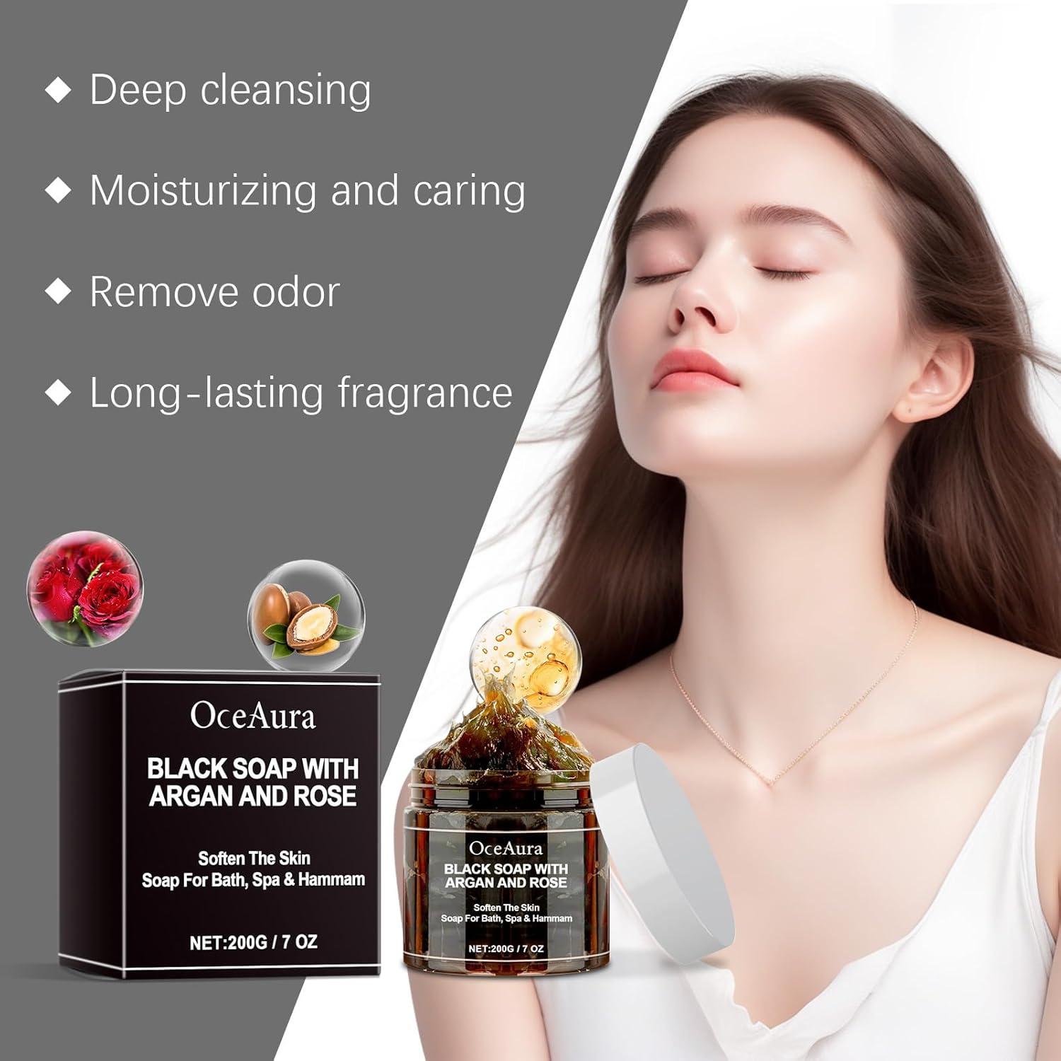 Jabón Negro Marroquí HuaQing 207 ml con Aceite de Argán y Rosa