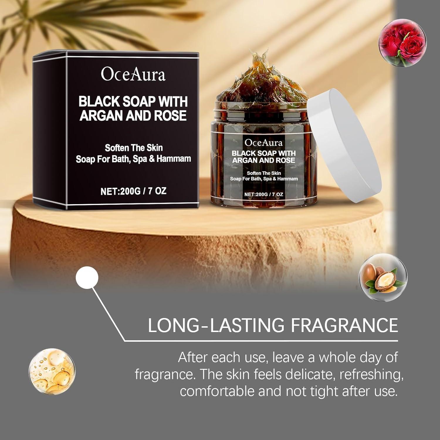 Jabón Negro Marroquí HuaQing 207 ml con Aceite de Argán y Rosa