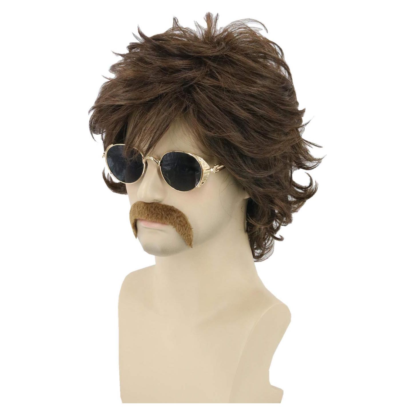 Peluca Hombre Retro Castaña 70s + Gorro y Barba