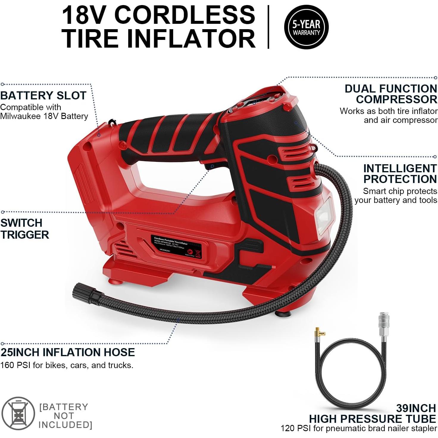 Compresor de Aire Inalámbrico Mayoki 18V 120 PSI Neumáticos