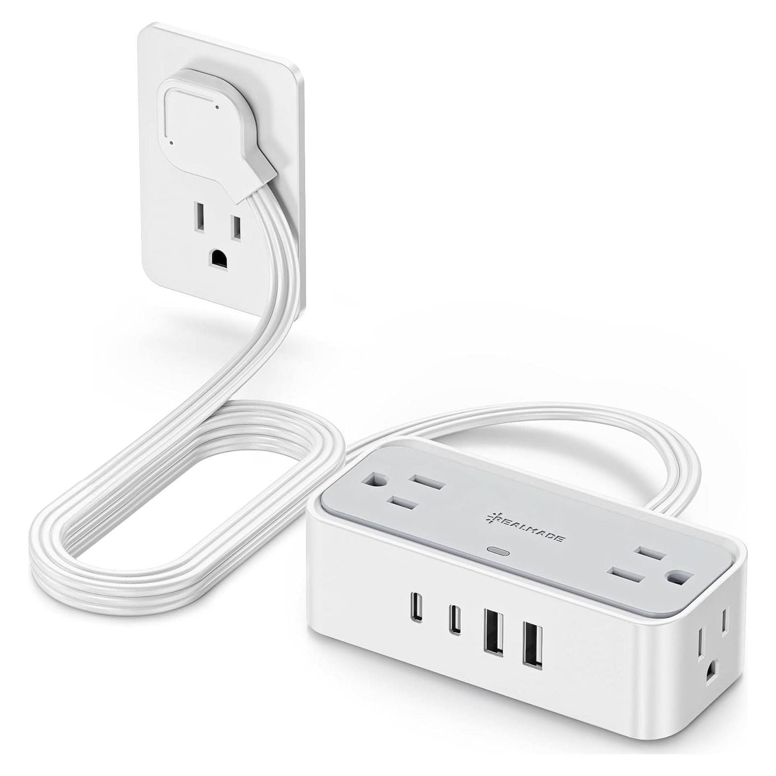 Regleta de Protección Sobretensión REALMADE 4 AC 4 USB 1.52m