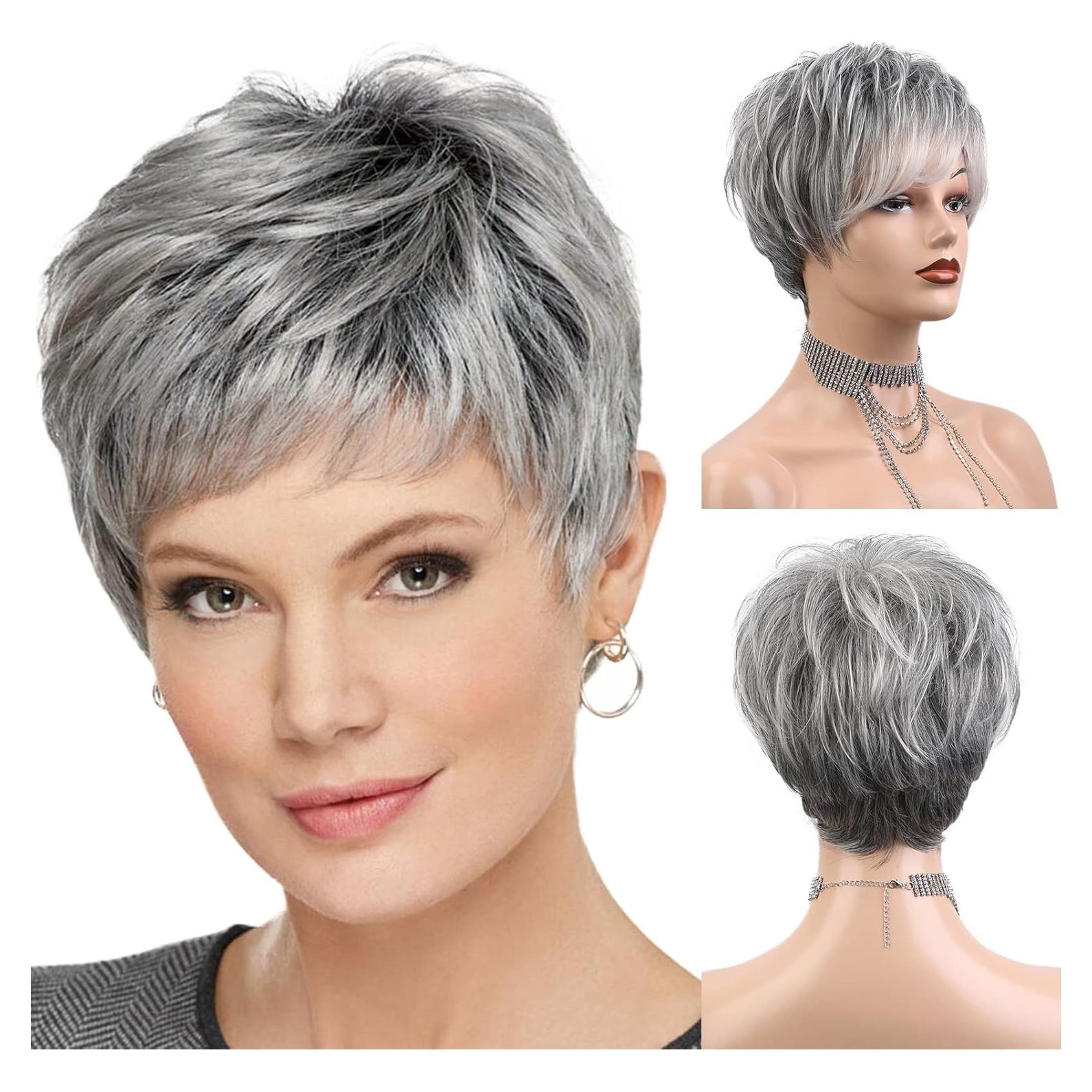 Peluca Corta Gris HAIRCUBE Corte Pixie Cabello Humano