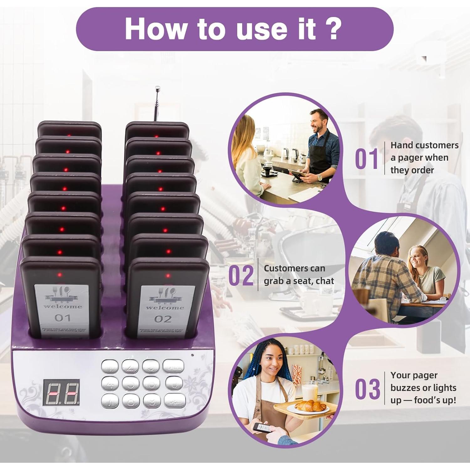 Sistema de Pagers Inalámbrico Daytech 10 Pagers - Buzzer y Vibración