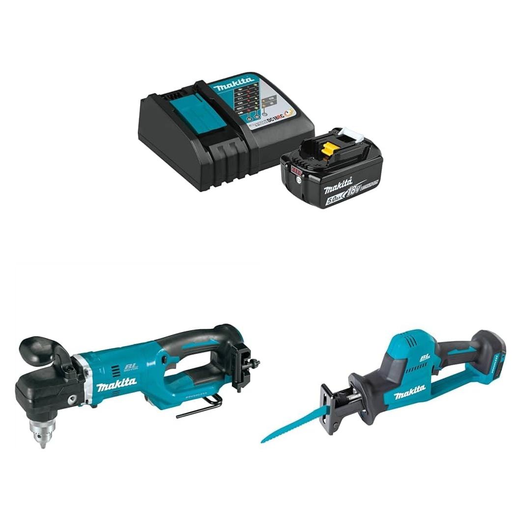 Makita Taladro de Ángulo Derecho 18V LXT + Sierra Recíproca 5Ah