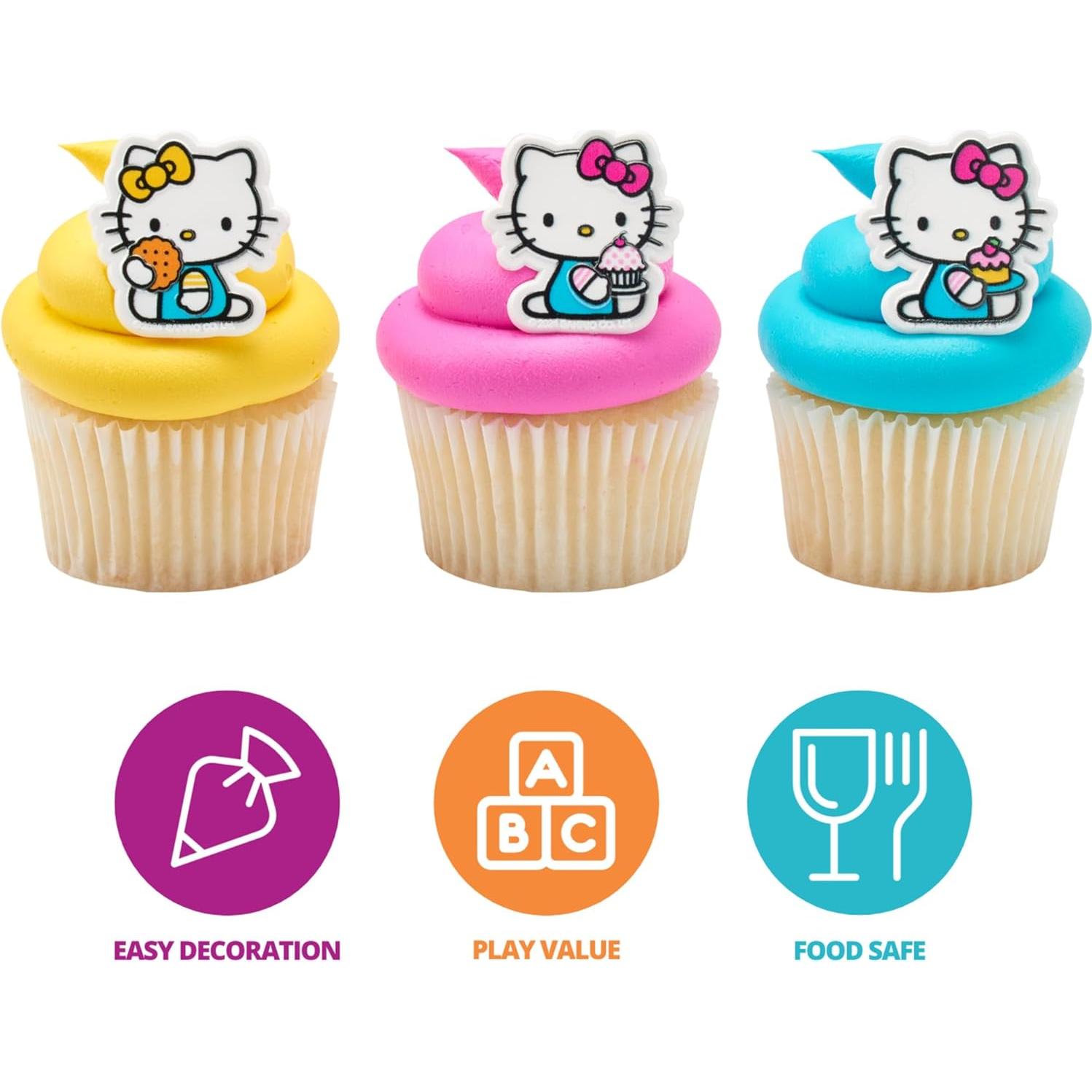Anillos Decorativos para Cupcakes Hello Kitty DecoPac - 24 Piezas