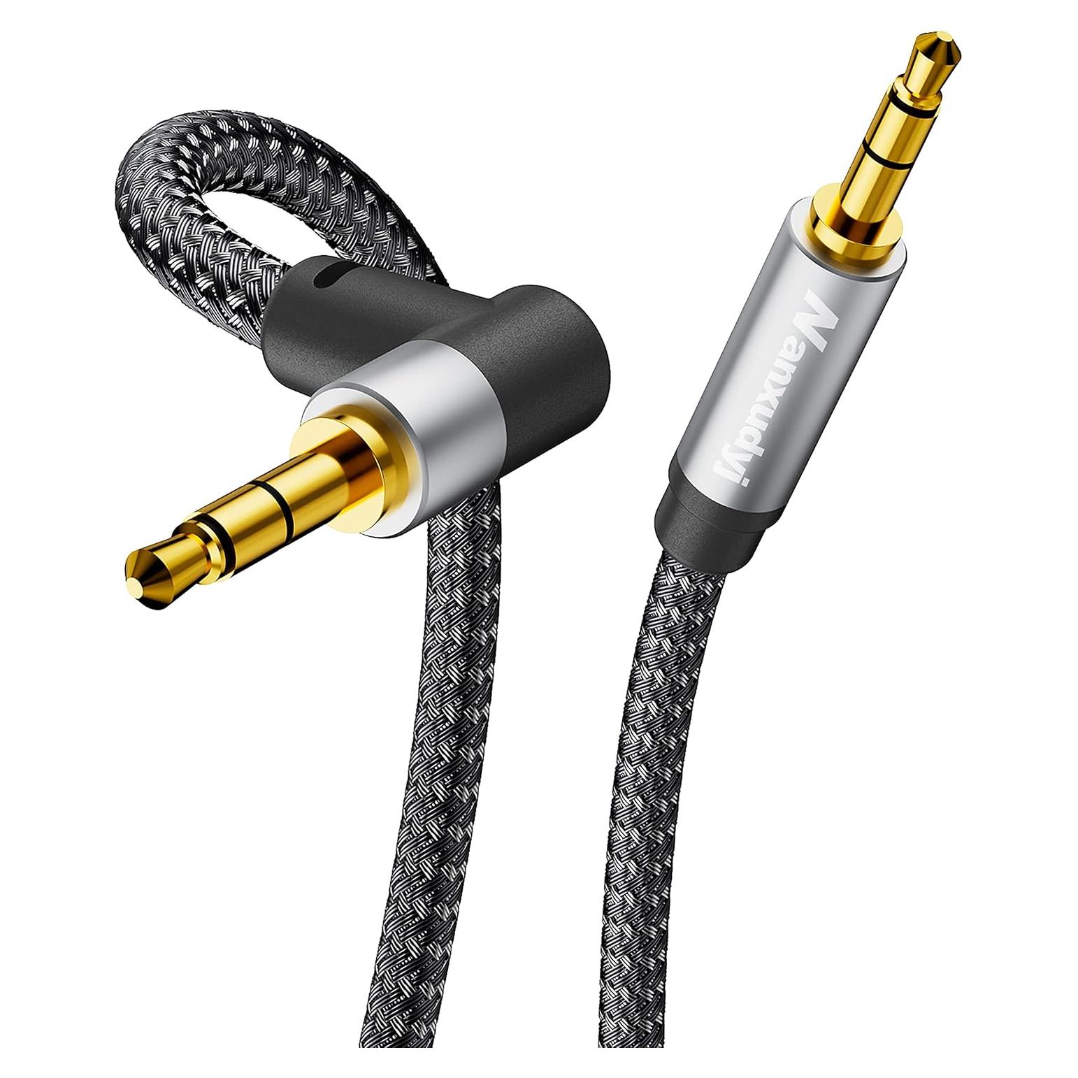Cable AUX 1.8m Nanxudyj Estéreo 3.5mm Ángulo 90° Trenzado