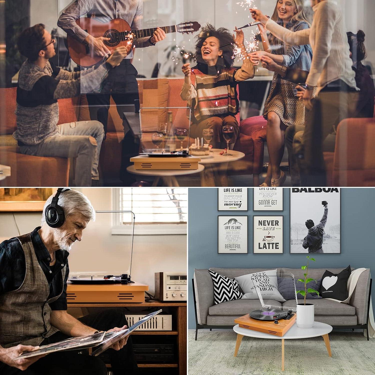 Reproductor de Vinilo Wrcibo de Madera Premium 3 Velocidades