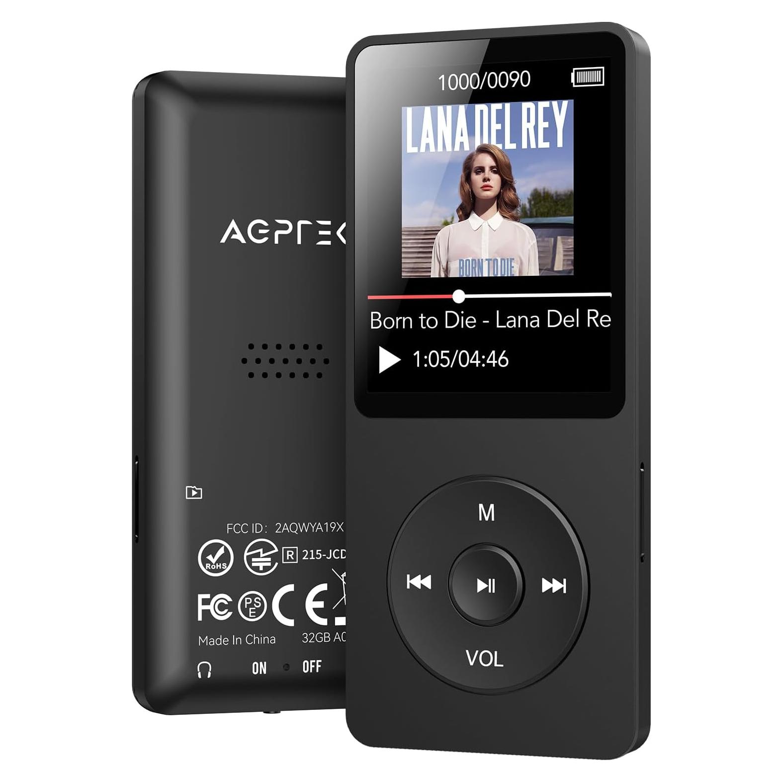 Reproductor MP3 AGPTEK A02 Bluetooth 5.3 32GB Pantalla 1.8"