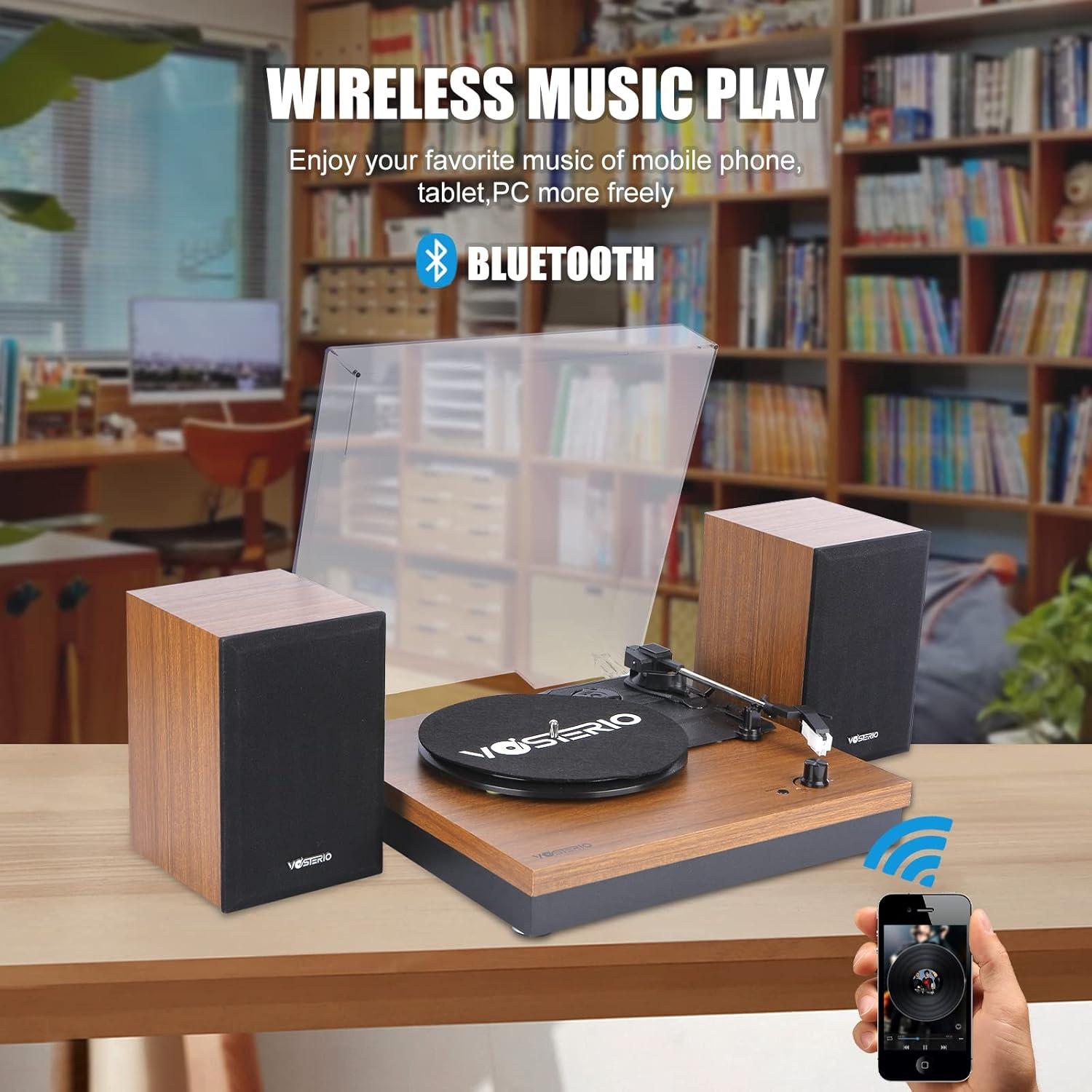 Reproductor de Vinilo Bluetooth VOSTERIO B-661-UB 3 Velocidades