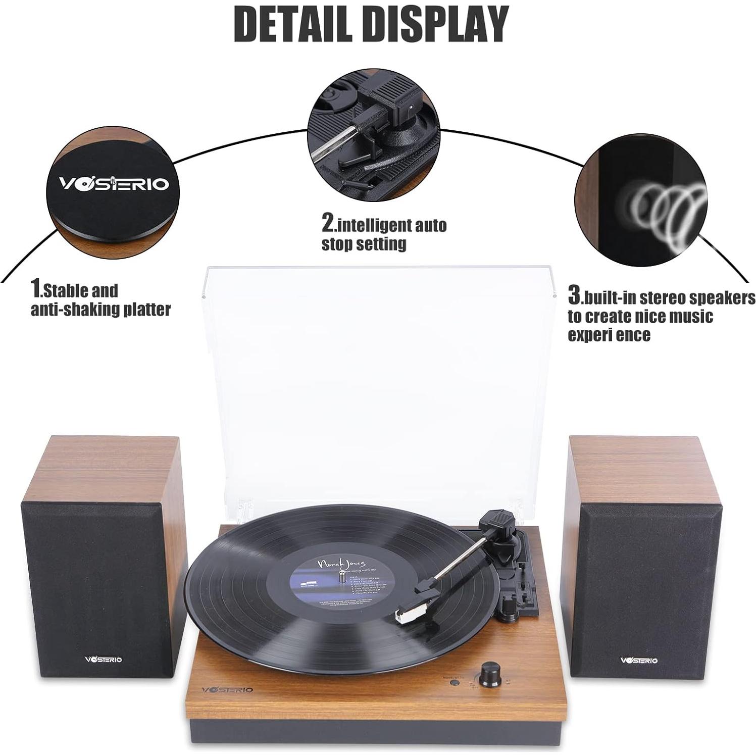 Reproductor de Vinilo Bluetooth VOSTERIO B-661-UB 3 Velocidades