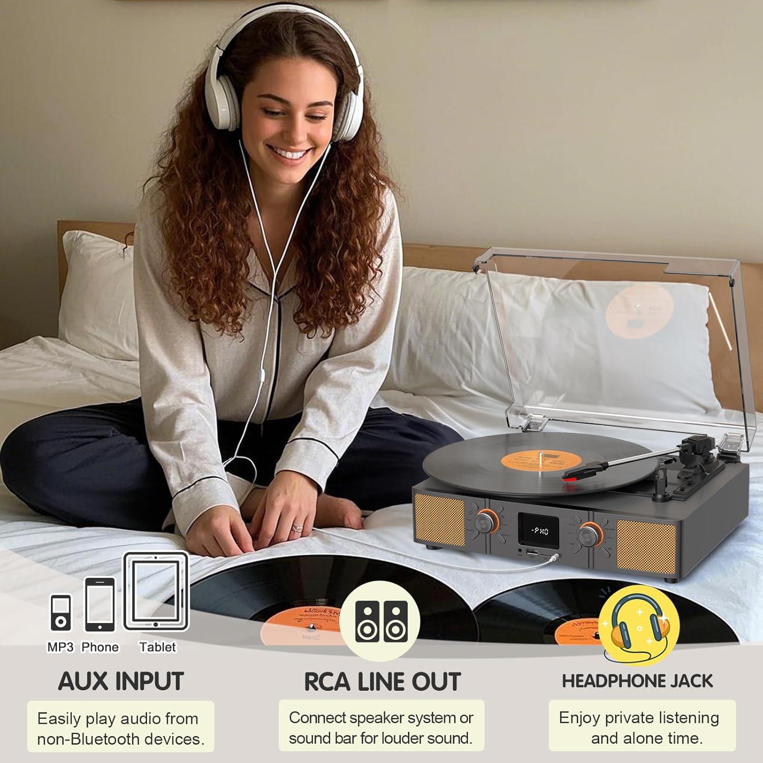 Reproductor de Vinilo Bluetooth VICTRESS TE-2032GY 3 Velocidades