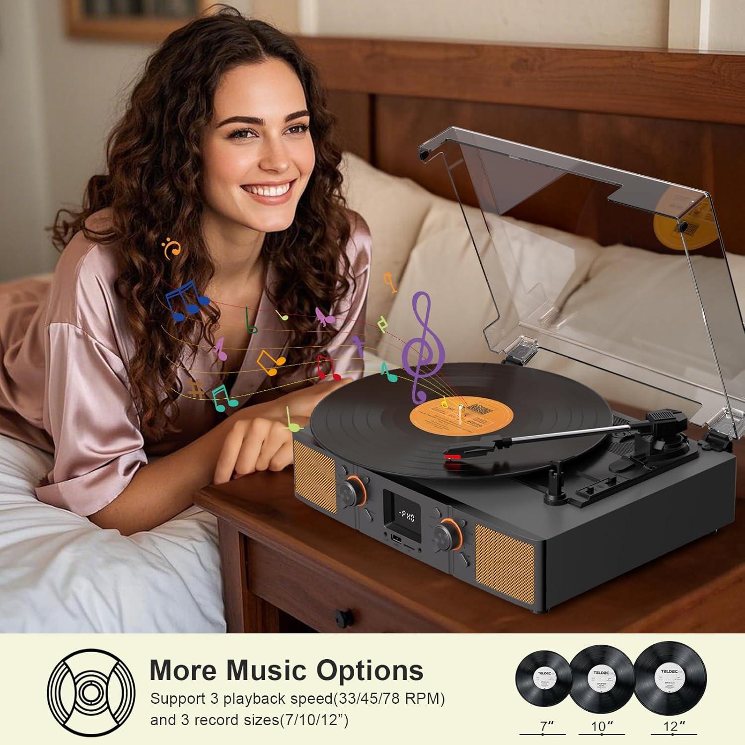 Reproductor de Vinilo Bluetooth VICTRESS TE-2032GY 3 Velocidades