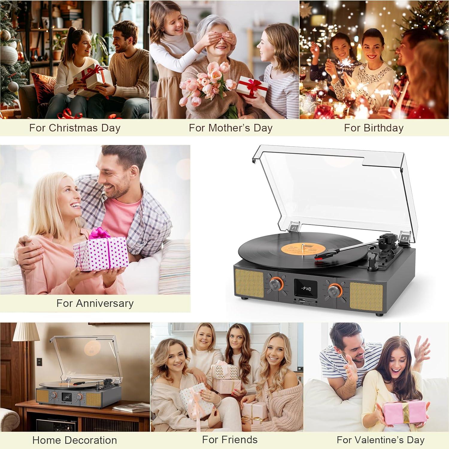 Reproductor de Vinilo Bluetooth VICTRESS TE-2032GY 3 Velocidades